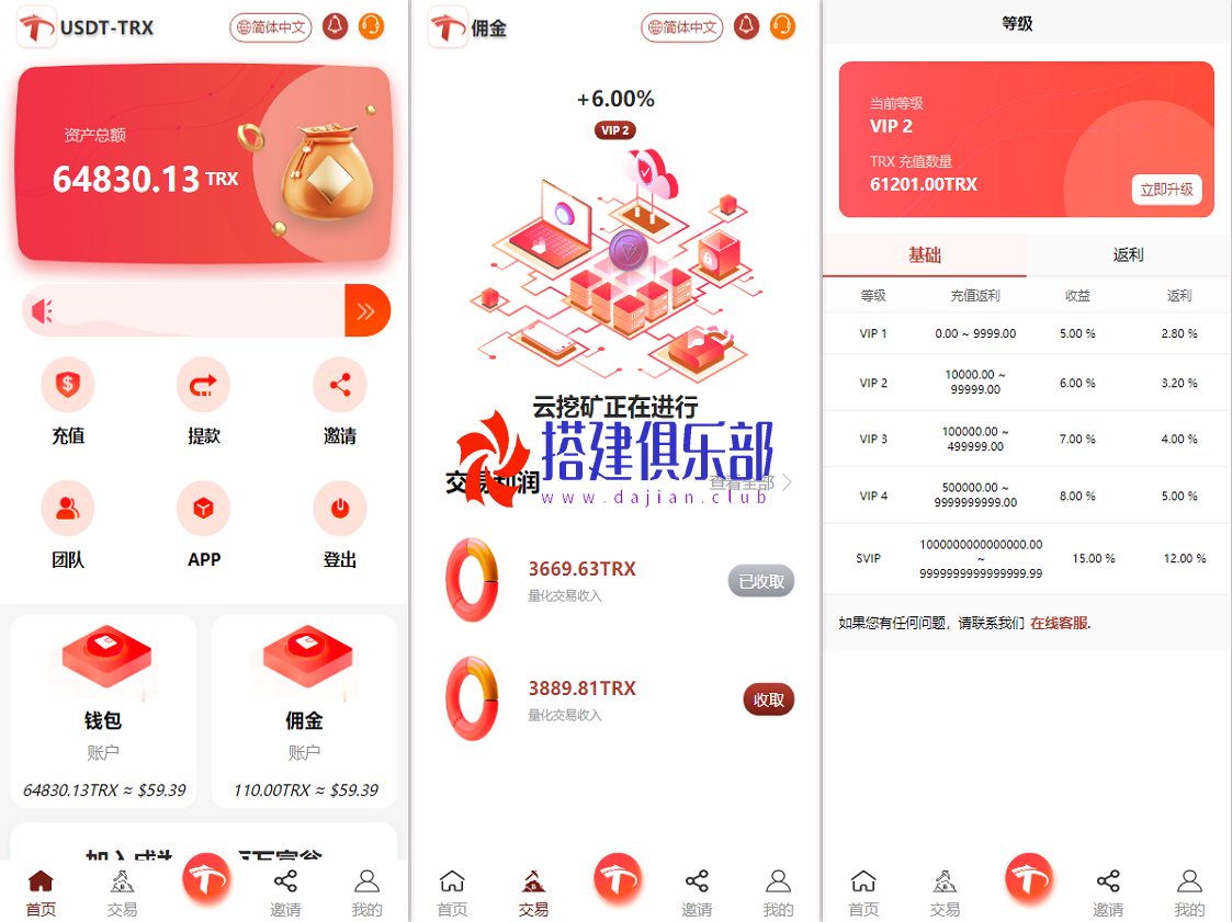 UNIAPP云矿机-红色ui多语言虚拟币矿机